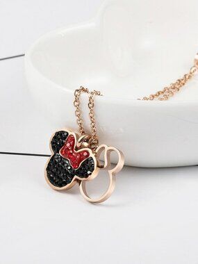 Rose Gold Double Pendant Minnie Mouse Necklace